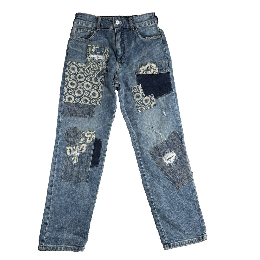 Anthropologie Pilcro The Borrowed Boyfriend Patchwork Jean Womens 25 Boho Hippie